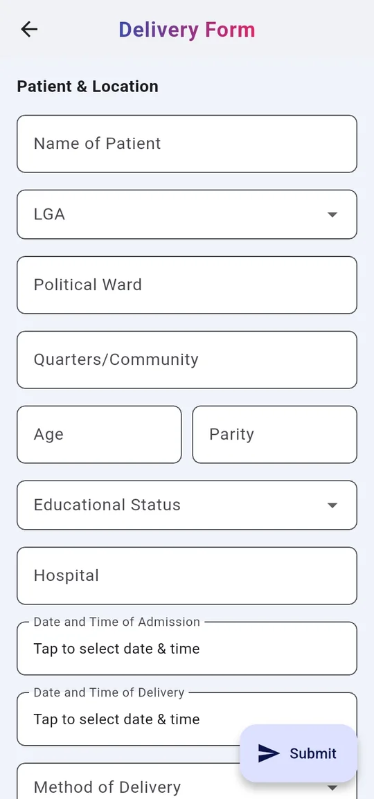 Collector App delivery form