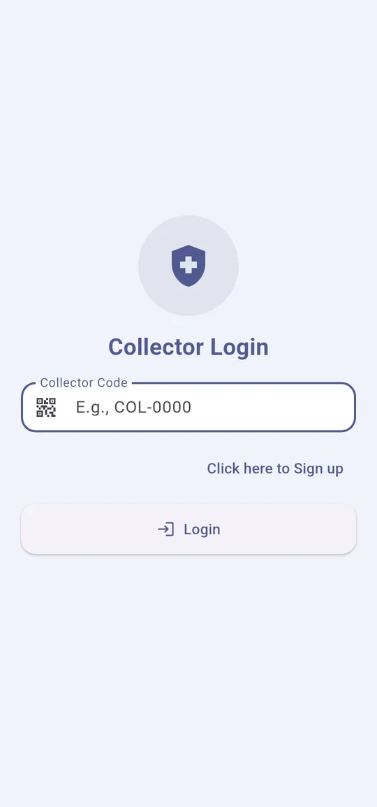 Collector App login screen